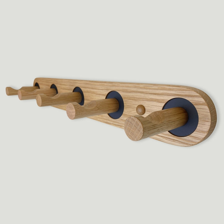 Oak coat rack - black inlays