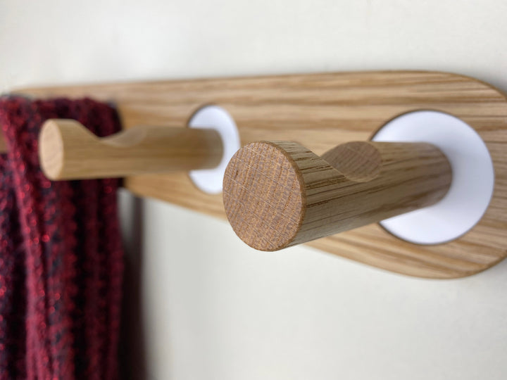 Oak coat rack - white inlays