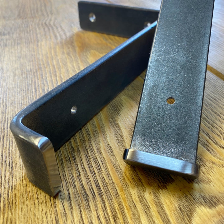 Thick Solid Pine Shelf | Steel Lipped Brackets