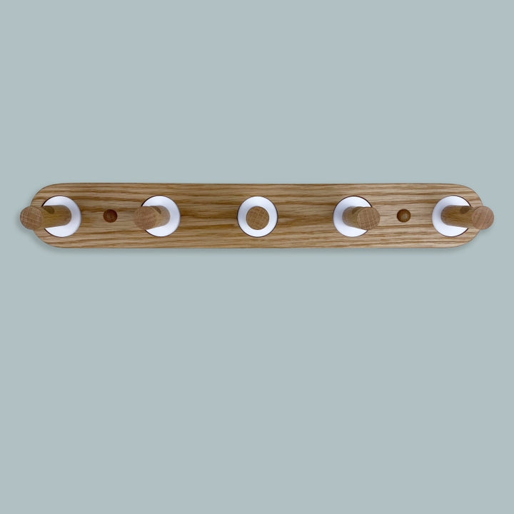 Oak coat rack - white inlays