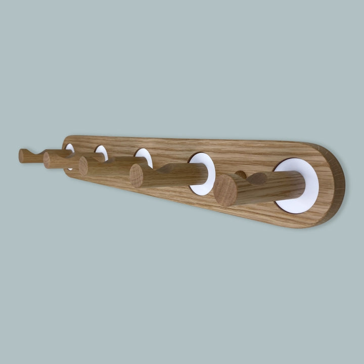 Oak coat rack - white inlays