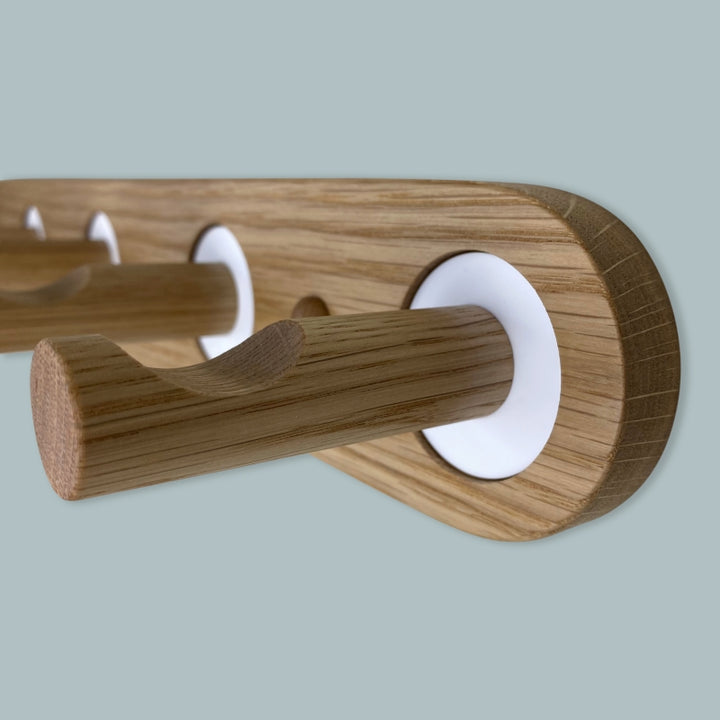 Oak coat rack - white inlays