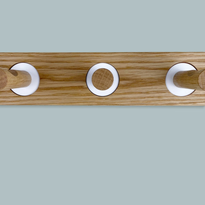 Oak coat rack - white inlays