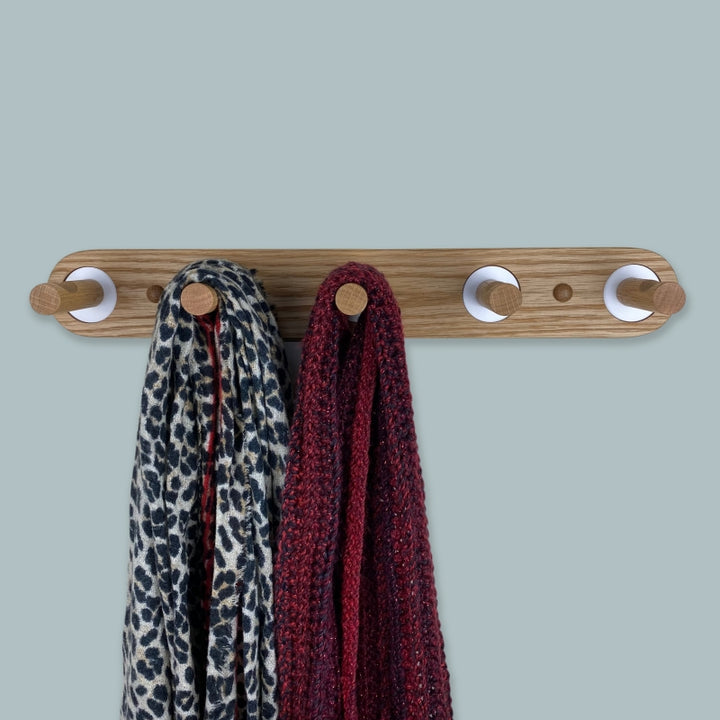 Oak coat rack - white inlays