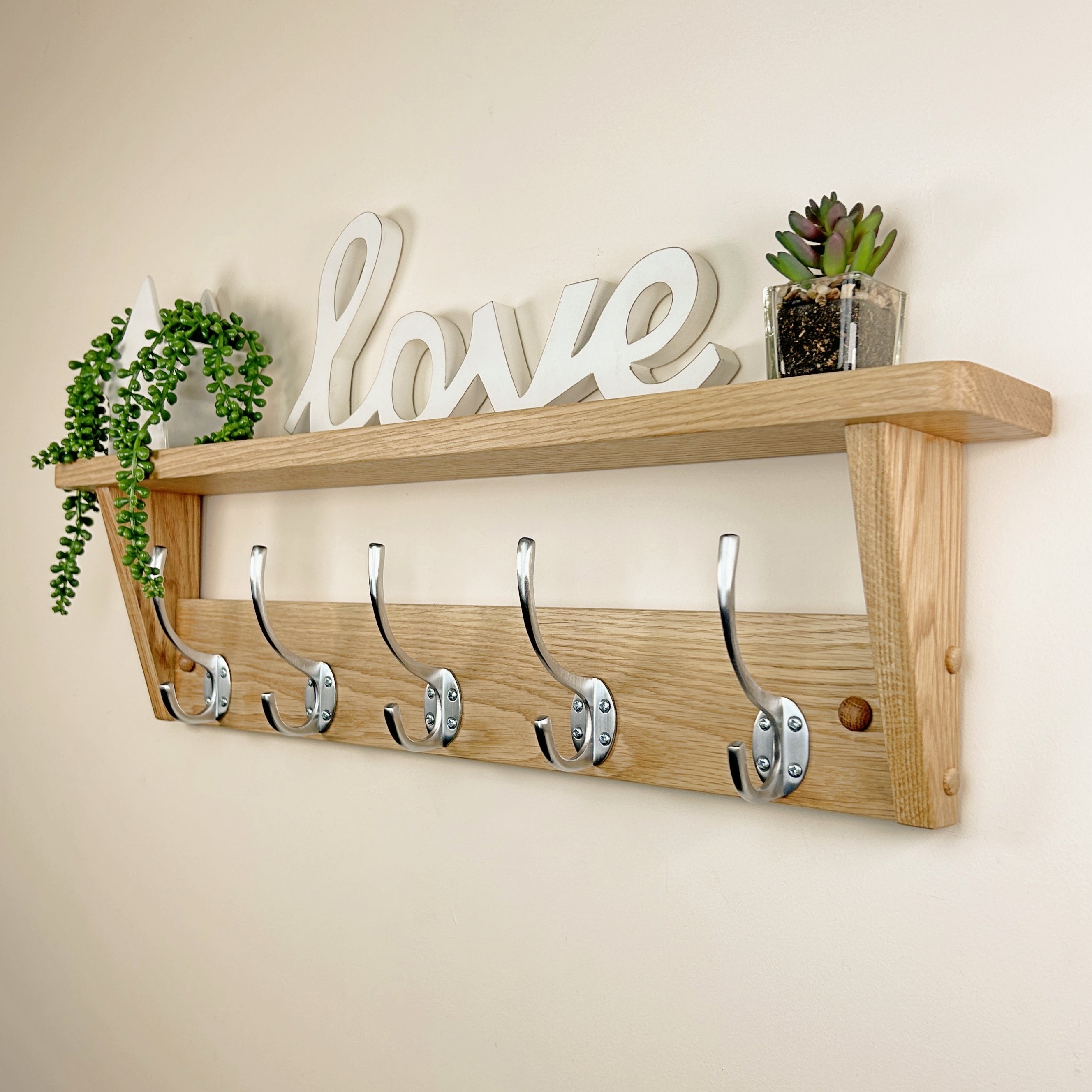 Oak Coat Racks | Wall Mounted Coat Rack with Full Shelf – Old Oak Barrel