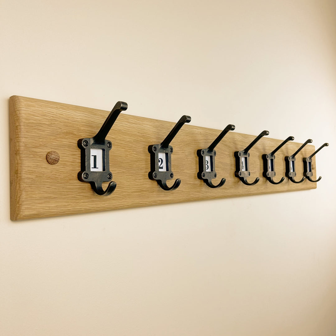 Solid Oak Coat Rack Cast Iron School Style Hooks – Old Oak Barrel