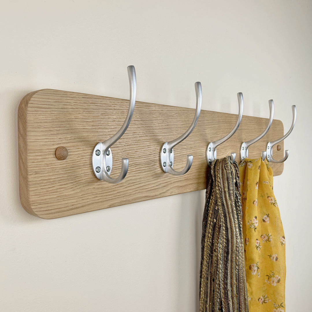 Oak Coat Garment Hook Rack Curved Solid Oak Coat Rack Satin