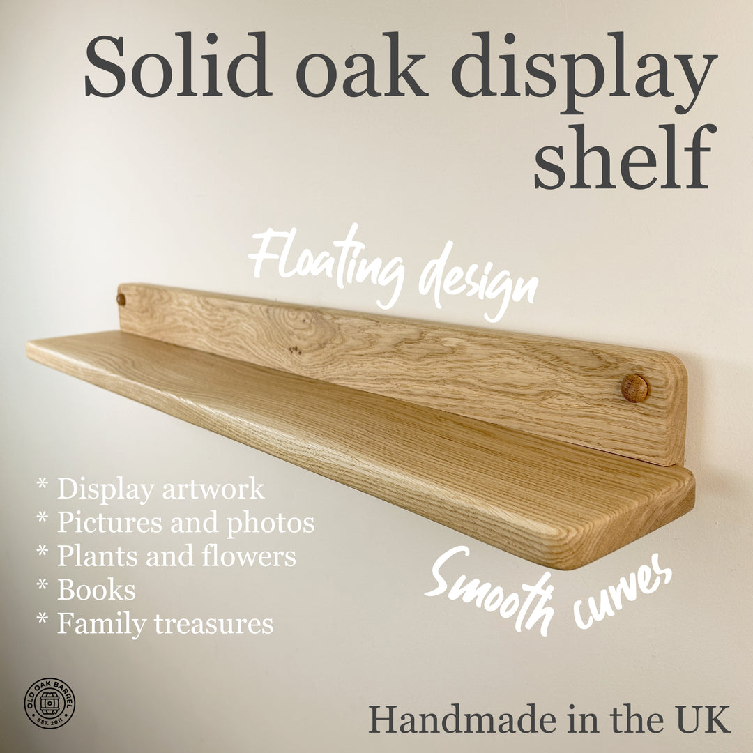 Solid oak floating display shelf - picture/artwork ledge