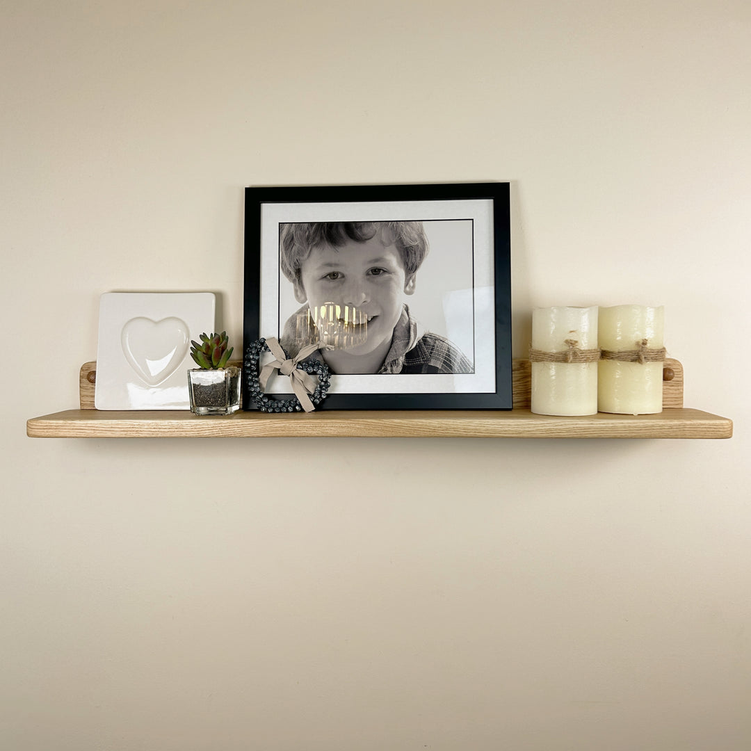 Solid oak floating display shelf - picture/artwork ledge